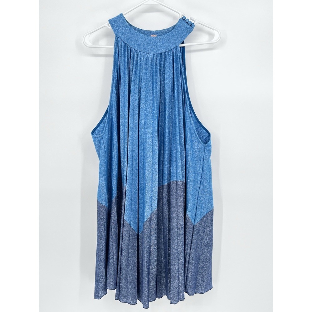 Free People Women's Pleated Love Metallic Mini Dress, Blue, XS Babydoll Style - Picture 5 of 14
